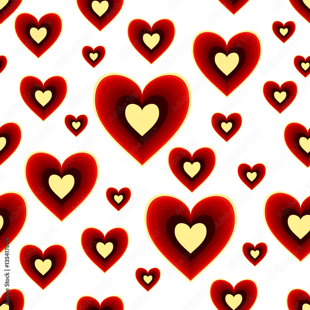 Seamless vector pattern with romantic red hearts with yellow color accents. Endless texture for textile, wrap or wallpaper. Seamless vector pattern with romantic red hearts with yellow color accents. Endless texture for textile, wrap or wallpaper.