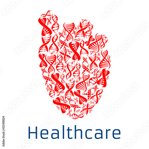 Healthcare red heart symbol of vector DNA helix