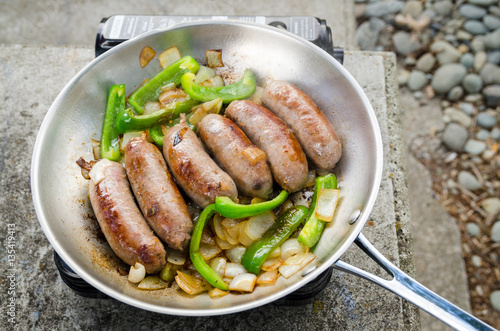 Sausages on the frying pan