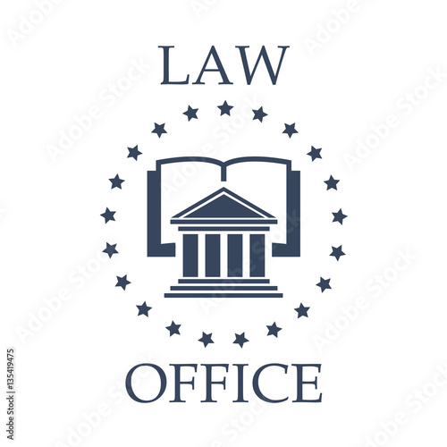 Law office vector icon of book, atrium and stars