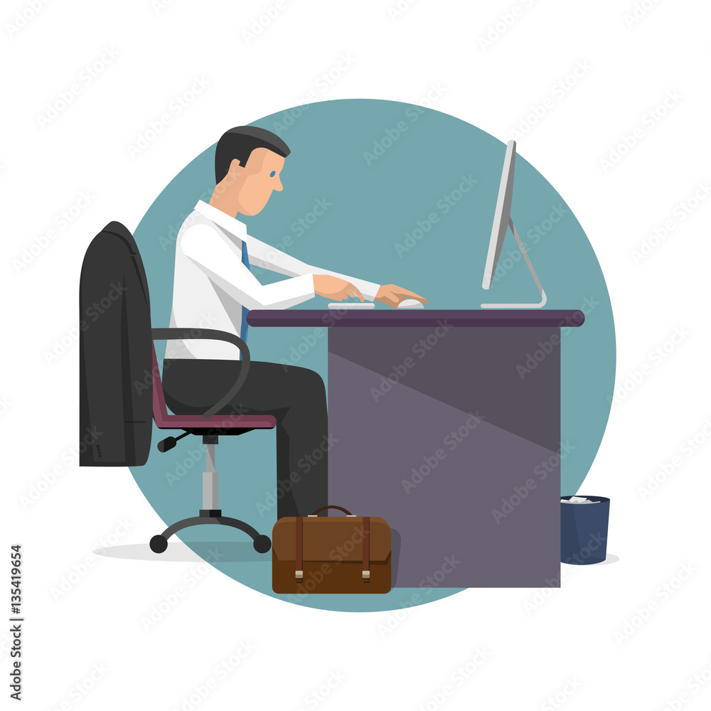 Vector illustration of manager working on computer