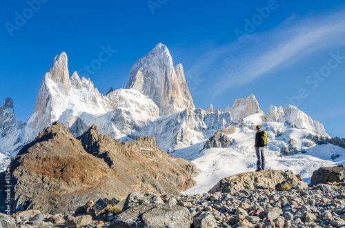 Woman admiring Fitz Roy scenic view photo