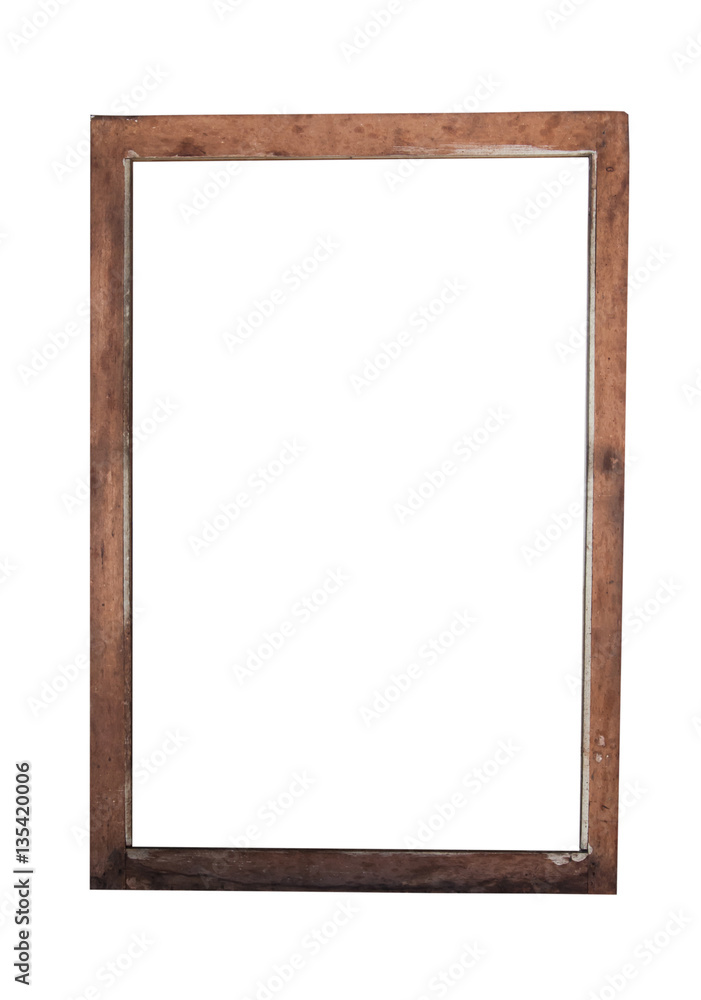 Obraz premium Old wooden frame isolated white background.