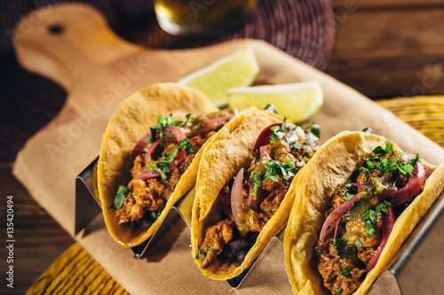Delicious mexican cochinita pibil tacos