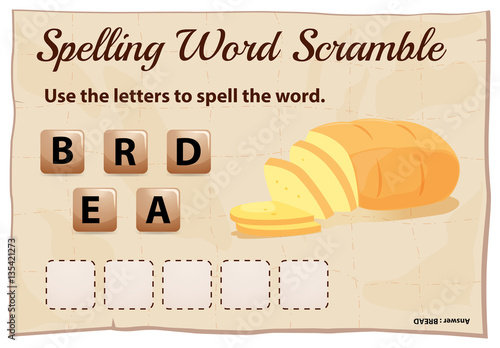 Spelling word scramble template with bread
