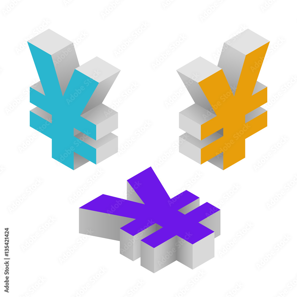 Obraz premium Symbol yen currency. Isometric icons on white background. Vector 3d illustration.