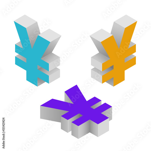 Symbol yen currency. Isometric icons on white background. Vector 3d illustration.