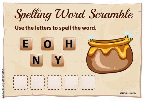 Spelling word scramble template with word honey
