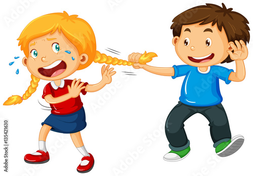 Boy pulling girl hair