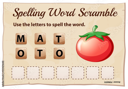 Spelling word scramble template with word tomato