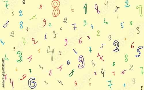 Hand drawn numbers banner, background and seamless pattern