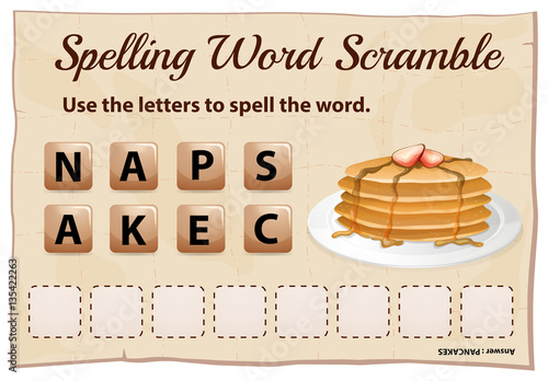 Spelling word scramble template with word pancake
