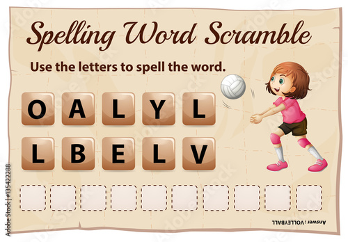 Spelling word scramble template with word volleyball