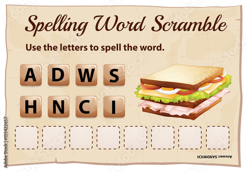 Spelling word scramble game template with word sandwich