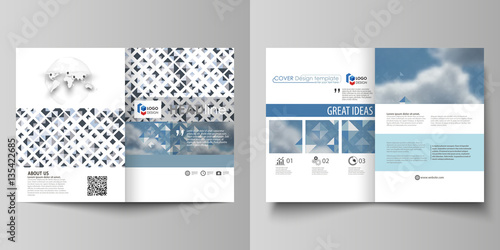 Business templates for bi fold brochure, magazine, flyer, booklet or report. Cover template, flat layout in A4 size. Blue color pattern with rhombuses, abstract design geometrical vector background.
