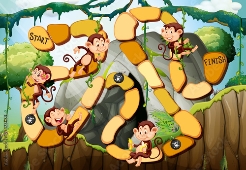 Game template with monkeys in the forest