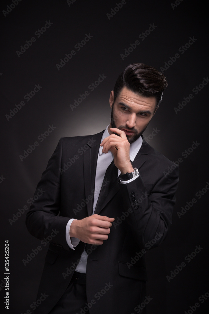 young man elegant suit jacket posing hands black young man elegant suit jacket posing hands black