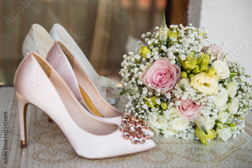 White shoe of the Bride . wedding theme background