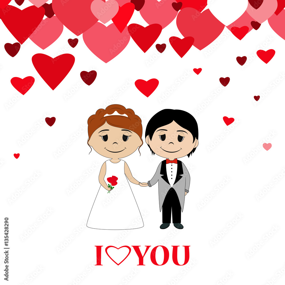 Bride and groom. Wedding card with the newlyweds on a white back Bride and groom. Wedding card with the newlyweds on a white back