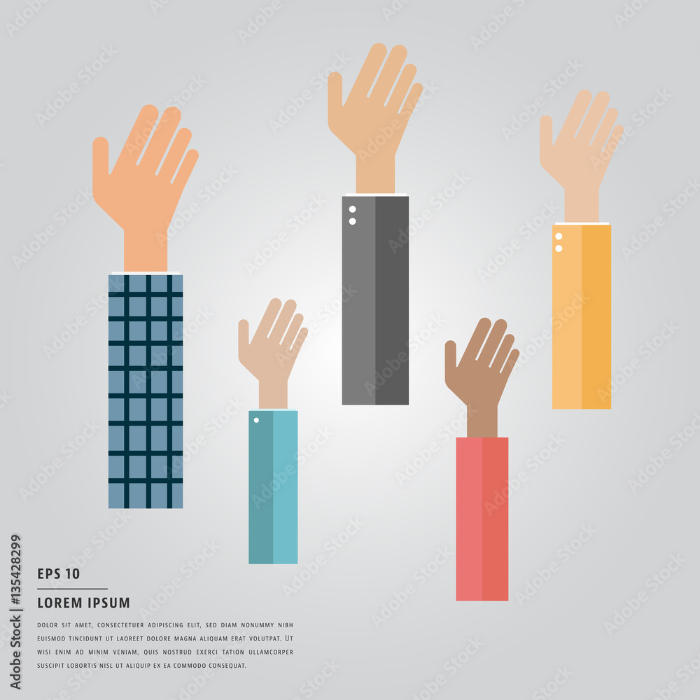 Lorem ipsum text and raised hands Lorem ipsum text and raised hands
