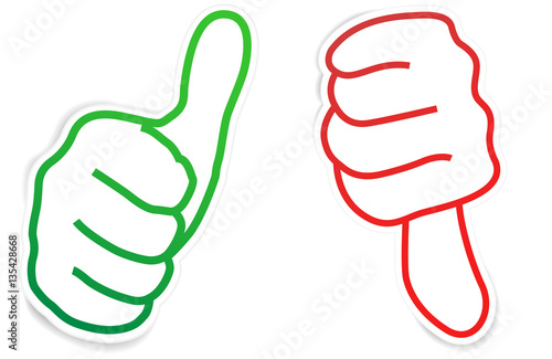Thumbs up and down on paper