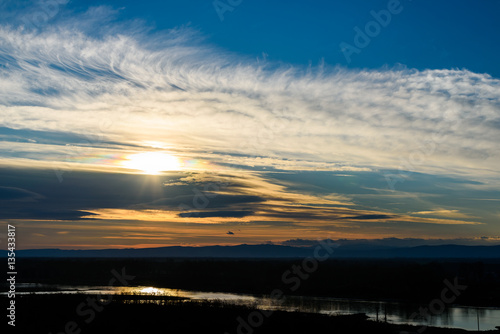 Beautiful Sunset Cloudy Sky Over Mountains