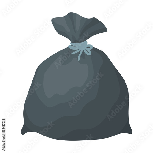 Garbage bag icon in cartoon style isolated on white background. Cleaning symbol stock vector illustration.