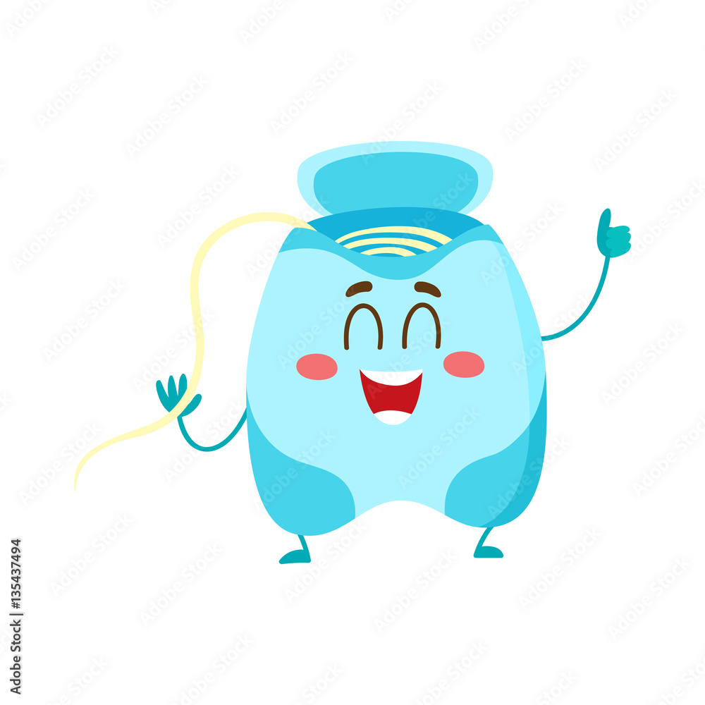 Cute and funny dental floss character giving thumb up, cartoon vector  illustration isolated on white background. Dental floss funny character,  teeth hygiene, dental care for children concept Stock Vector | Adobe Stock