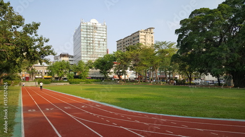 Athletics running track in city garden