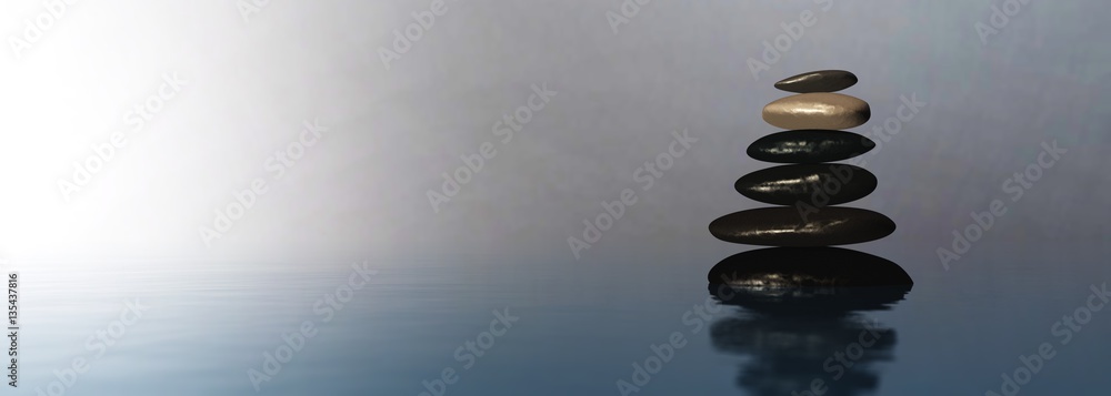 Fototapeta premium Spa stones pyramid on water 