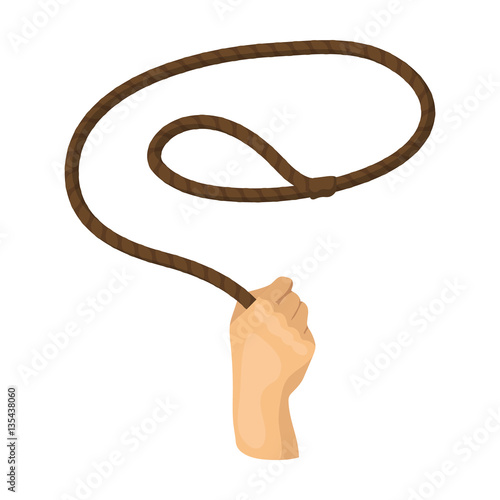 Hand with lasso icon in cartoon style isolated on white background. Rodeo symbol stock vector illustration.