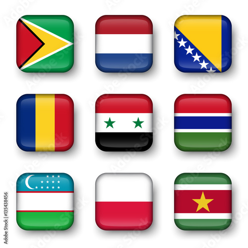 Set of world flags quadrangular badges ( Guyana . Netherlands . Bosnia and Herzegovina . Romania . Syria . Gambia . Uzbekistan . Poland . Suriname ) Free Download Set of world flags quadrangular badges ( Guyana . Netherlands . Bosnia and Herzegovina . Romania . Syria . Gambia . Uzbekistan . Poland . Suriname ) - GFXLoad