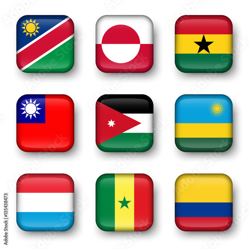 Set of world flags quadrangular badges ( Namibia . Greenland . Ghana . Taiwan . Jordan . Rwanda . Luxembourg . Senegal . Colombia ) Free Download Set of world flags quadrangular badges ( Namibia . Greenland . Ghana . Taiwan . Jordan . Rwanda . Luxembourg . Senegal . Colombia ) - GFXLoad