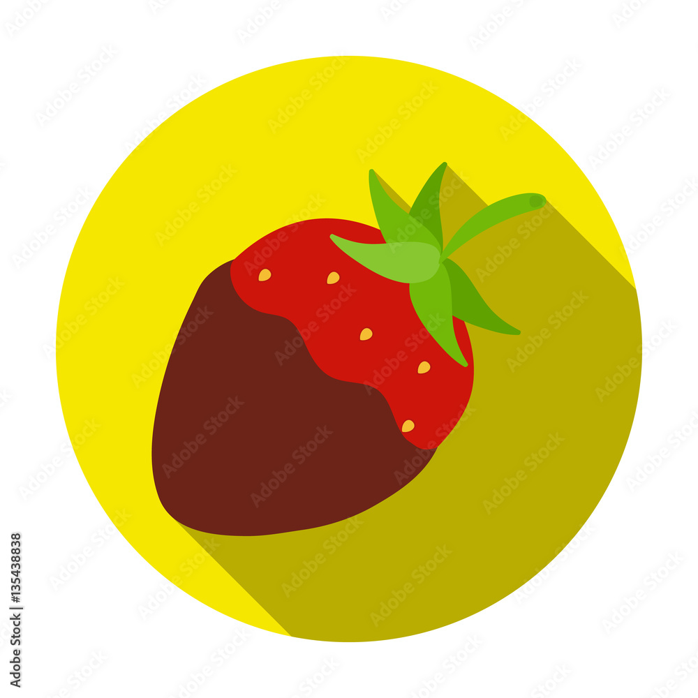 Strawberry in chocolate icon in flat style isolated on white background ...
