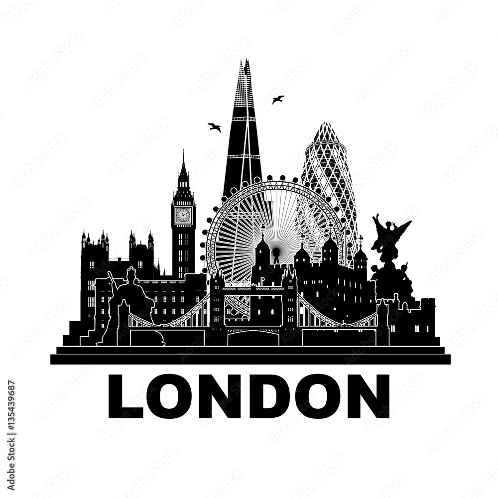 London Cityscape - vector sihlouette contour outline view skyline Wall  tattoo - westminster big ben Victoria Memorial London Eye Tower Bridge  Shard buckingham palace Queen Victoria Statue palace Stock Vector | Adobe  Stock