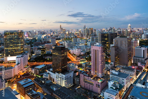 Bangkok night view with skyscraper in business district in Bangk