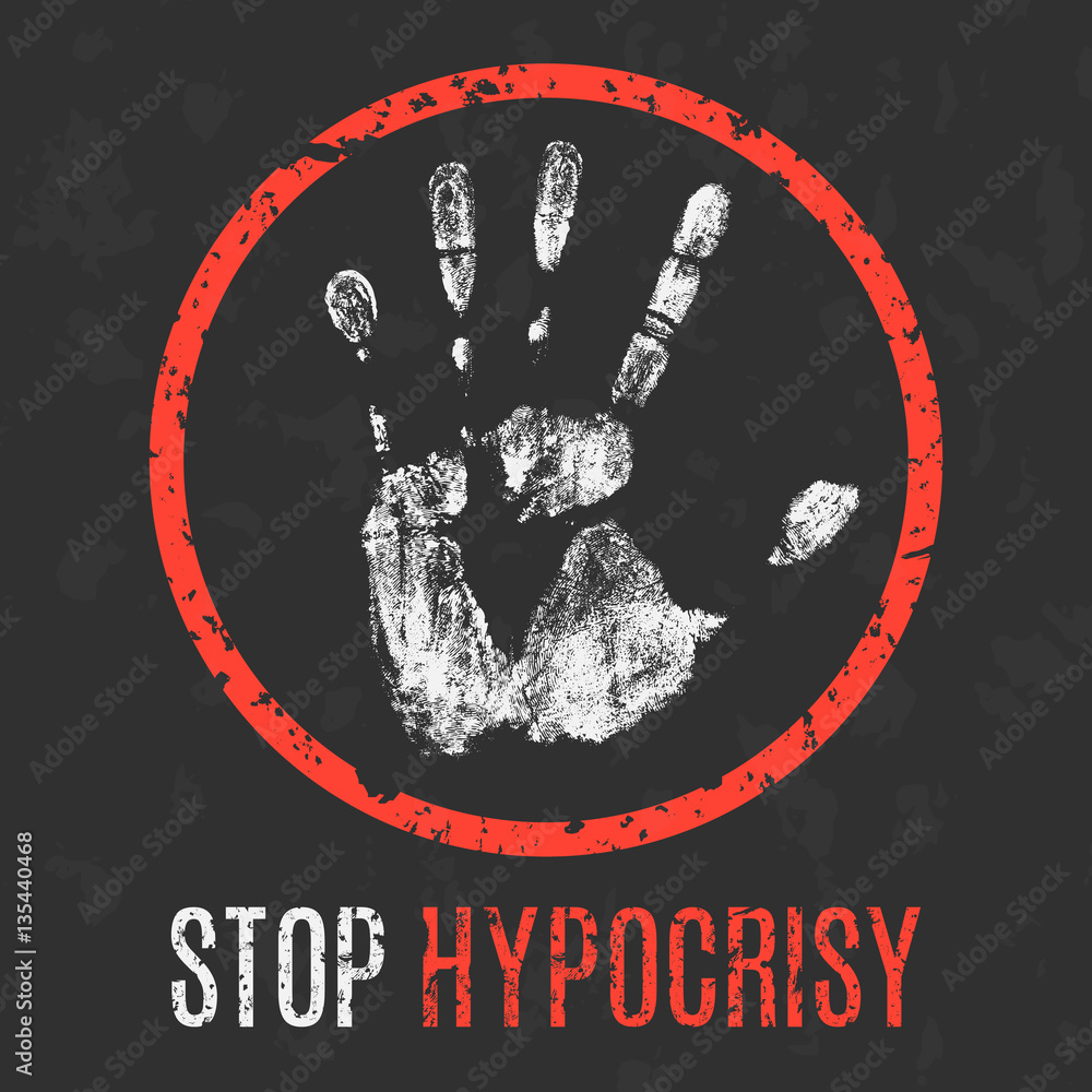 Vector illustration. Negative human states. Stop hypocrisy. Stock
