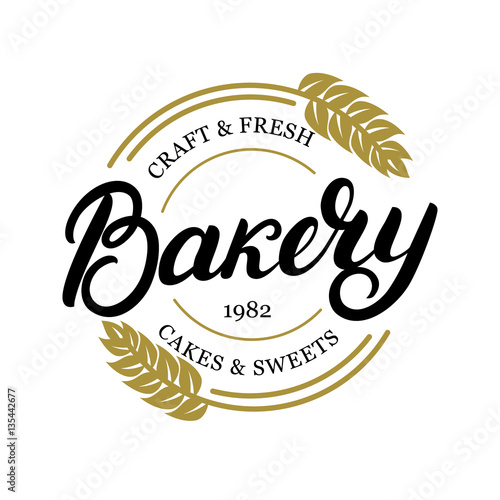 Bakery hand written lettering logo, label, badge, emblem.
