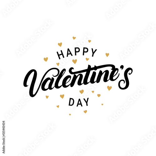 Happy Valentine s Day hand written lettering with hearts for greeting cards and posters.