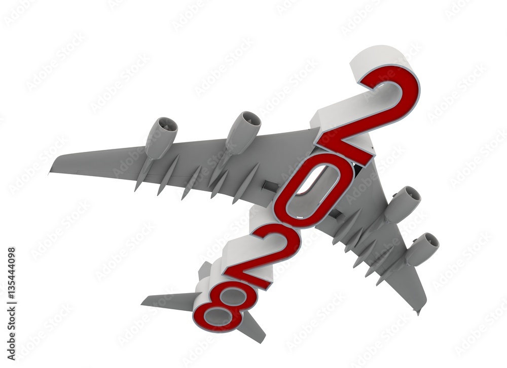 3D illustration of 2030 text with plane wings 3D illustration of 2030 text with plane wings