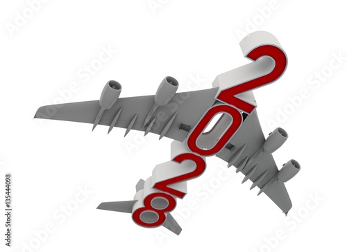 3D illustration of 2030 text with plane wings