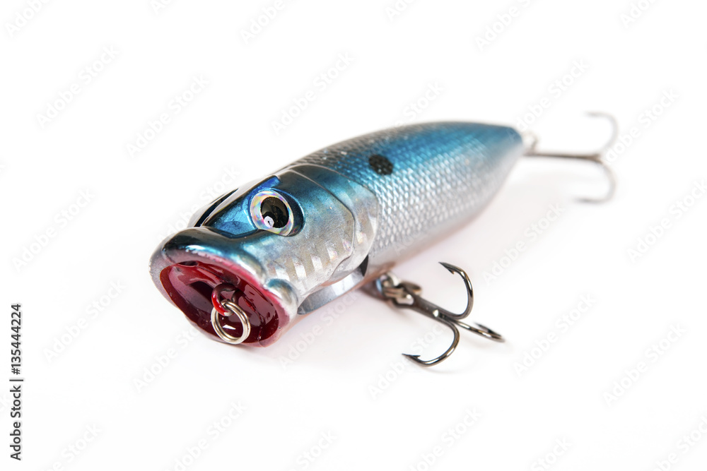Fishing lure isolated on white. Wobbler in three color. Blue