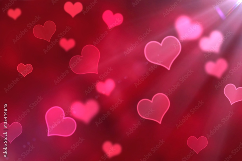 gradient red ruby background with heart shape bokeh light