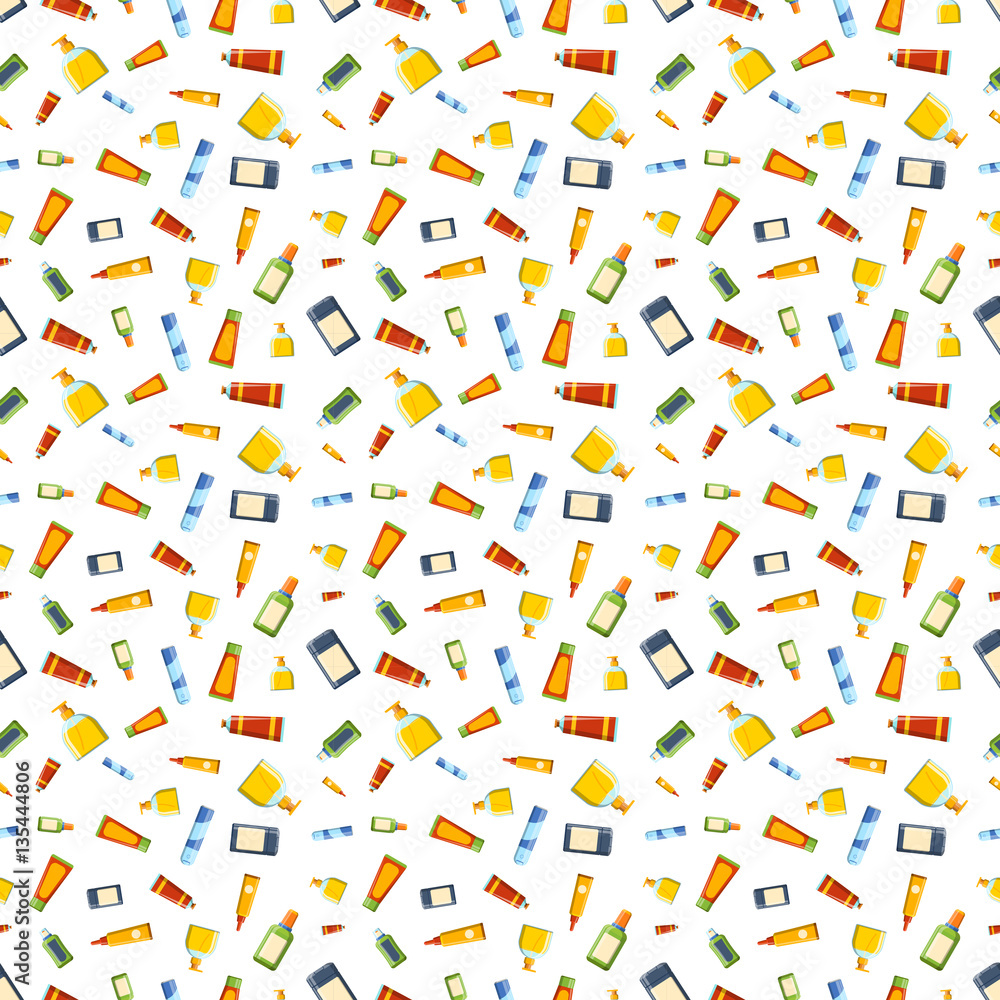 Cosmetics bottles vector seamless pattern illustration. Cosmetics bottles vector seamless pattern illustration.