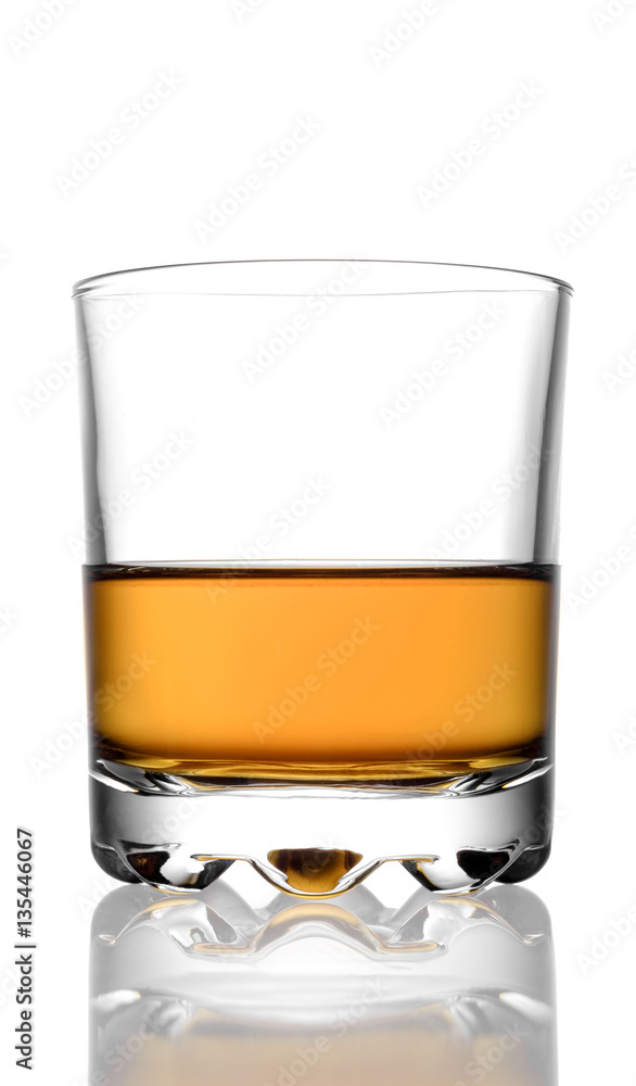 Glass of whiskey on a white background Glass of whiskey on a white background