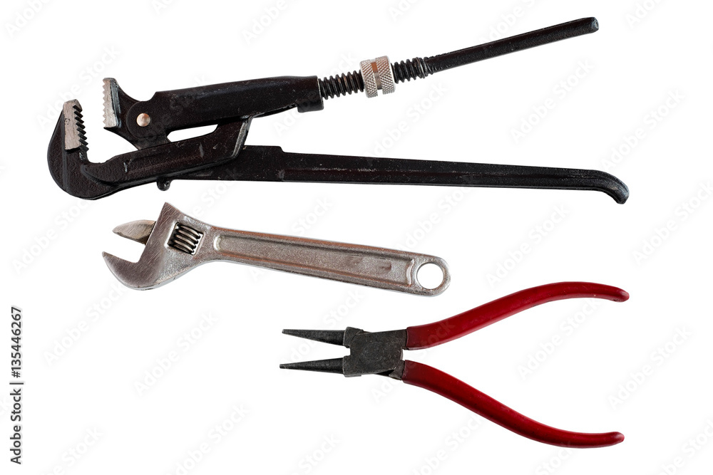 Fototapeta premium Adjustable wrenches, spanners. Isolated on white background