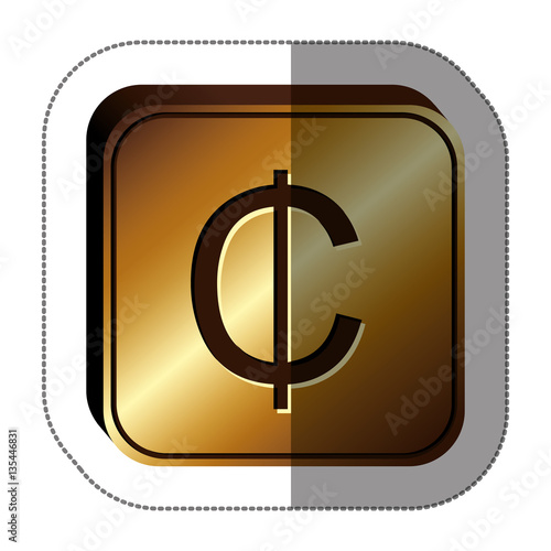 sticker golden square with currency symbol of cent vector illustration