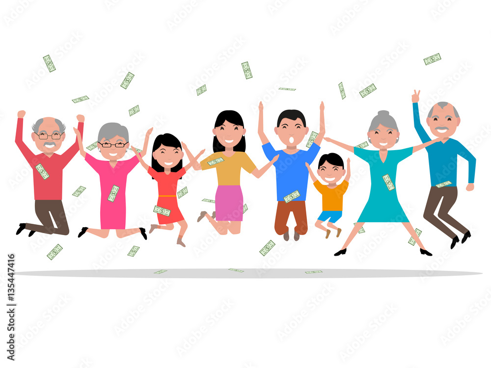 Vector cartoon happy people received the money Stock Vector | Adobe Stock