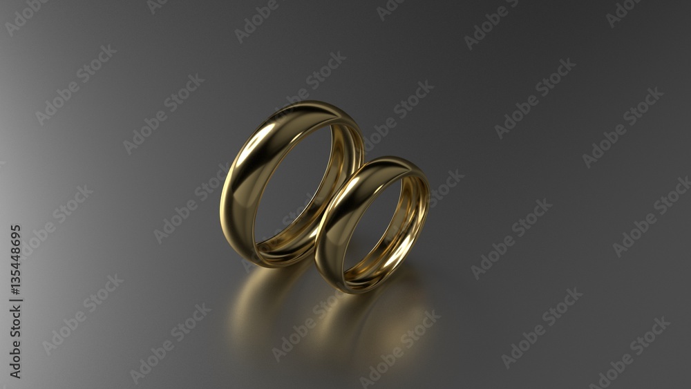 The beauty gold wedding rings on black background. 3d rendering