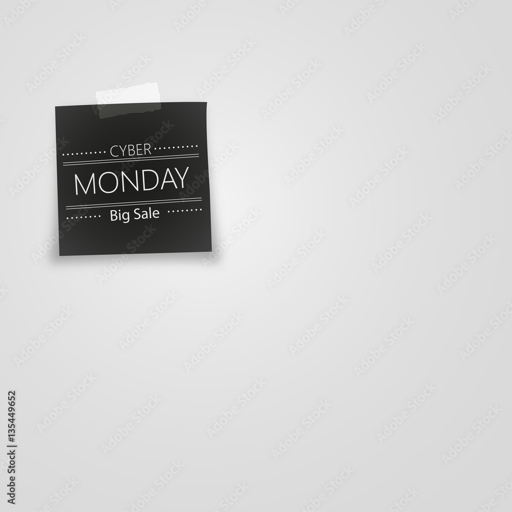 black note paper with cyber monday. Vector illustration. black note paper with cyber monday. Vector illustration.